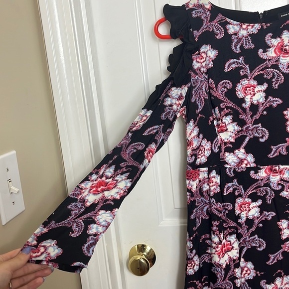 Club Monaco Floral Teodora Cold-Shoulder Dress Black Size 0 - Picture 6 of 16